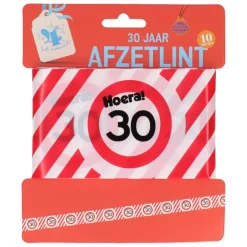 Afzetlint 30 jaar rood/wit 10m