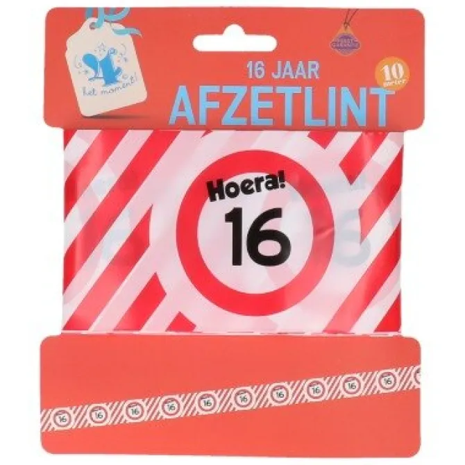 Afzetlint 16 jaar rood/wit 10m