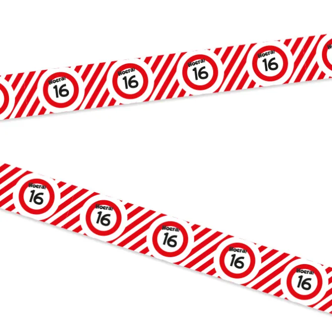 Afzetlint 16 jaar rood/wit 10m