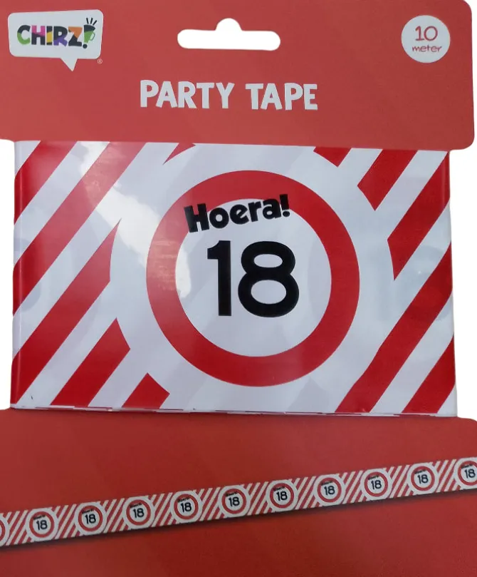 Afzetlint 18 jaar rood/wit 10m