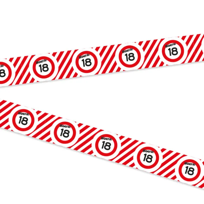 Afzetlint 18 jaar rood/wit 10m