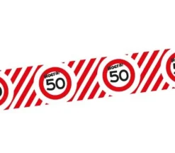 Afzetlint 50 jaar rood/wit 10m