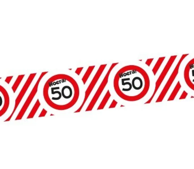Afzetlint 50 jaar rood/wit 10m