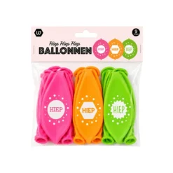 Ballonnen Hiep hiep hiep neon/wit 30 cm - 9 stuks