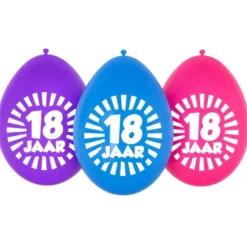 Ballonnen 18 jaar meerkleurig 30 cm - 10 stuks