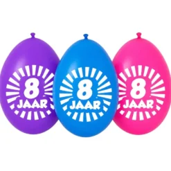 Ballonnen 8 jaar meerkleurig 30 cm - 10 stuks