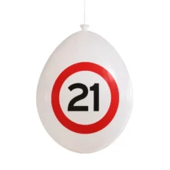 Ballonnen 21 jaar rood/wit 30 cm - 10 stuks