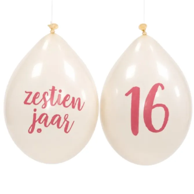 Ballonnen 16 jaar wit/roségoud 30 cm - 10 stuks
