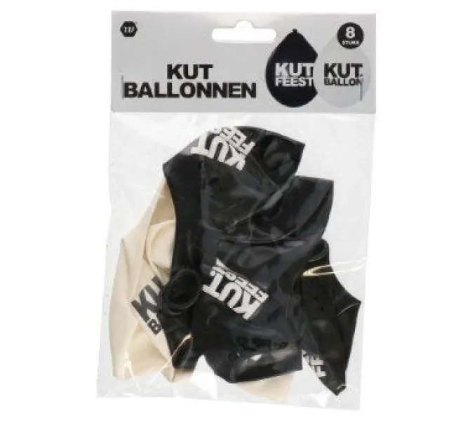 Ballonnen Kutfeest zwart/wit 30 cm – 8 stuks