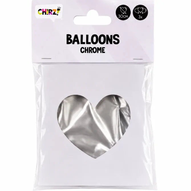 Ballonnen Metallic Hart - Zilver - 30cm - 3 stuks