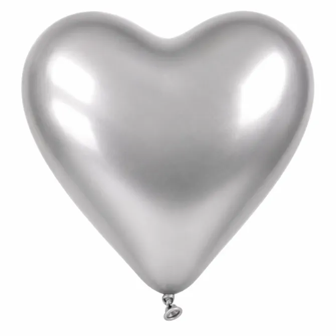 Ballonnen Metallic Hart - Zilver - 30cm - 3 stuks