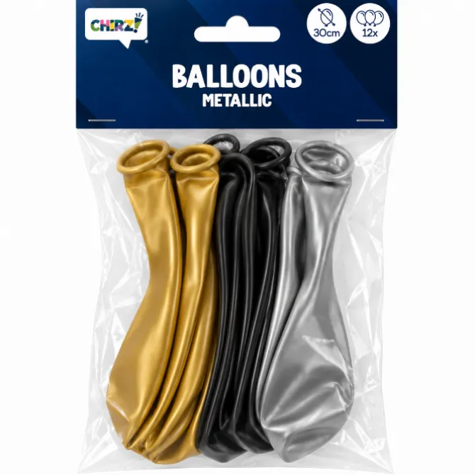 Ballonnen Metallic - Mix Goud/Zilver/Zwart - 30cm - 12 stuks