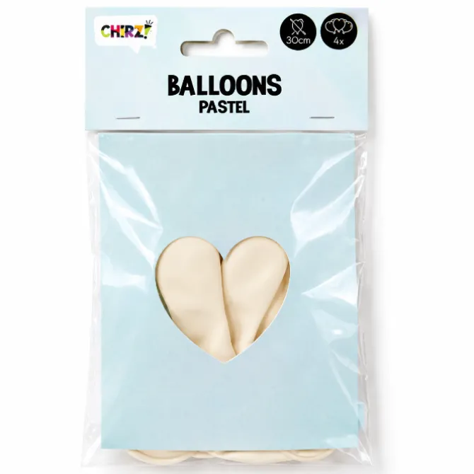 Ballonnen Pastel Hart - Wit - 30cm - 4 stuks