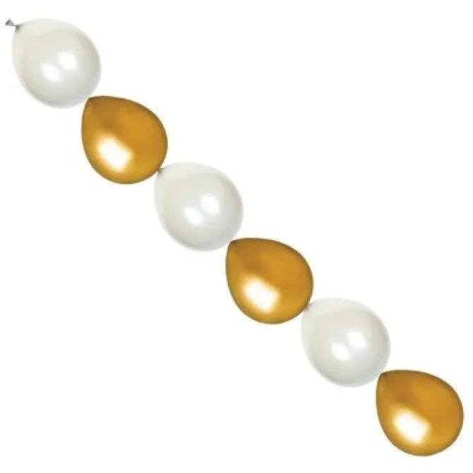 Ballonnen slinger metallic wit/goud 15 cm - 10 stuks