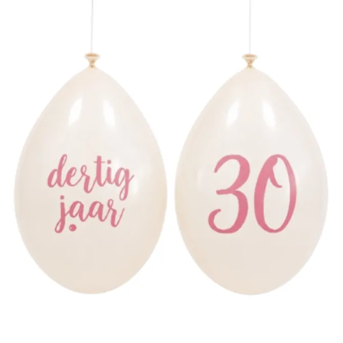 Ballonnen 30 years wit/roségoud 30 cm - 10 stuks