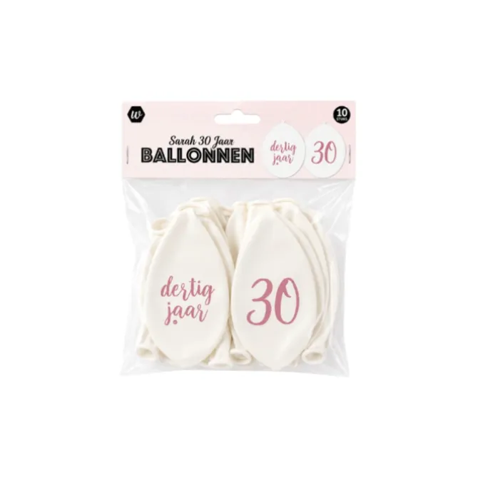 Ballonnen 30 years wit/roségoud 30 cm - 10 stuks