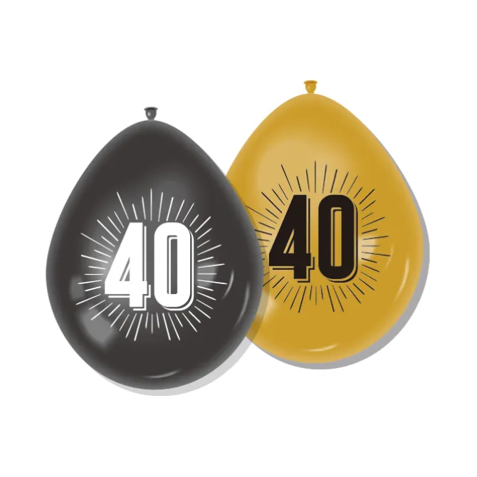 Ballonnen 40 zwart/goud 30 cm - 8 stuks