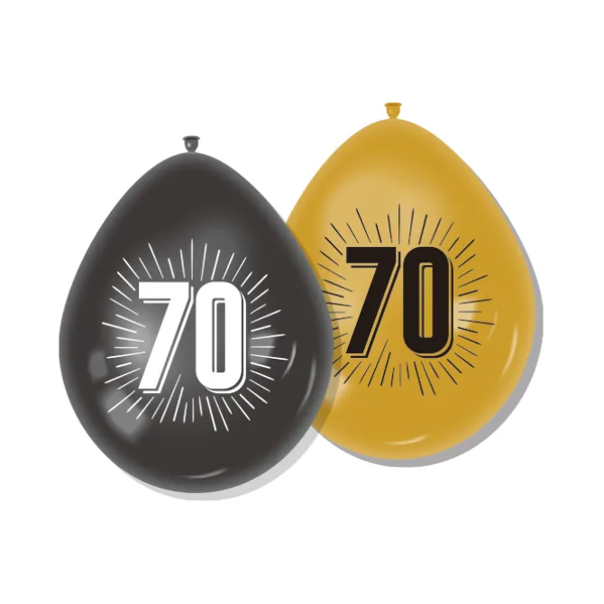 Ballonnen 70 zwart/goud 30 cm - 8 stuks