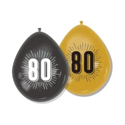 Ballonnen 80 zwart/goud 30 cm - 8 stuks