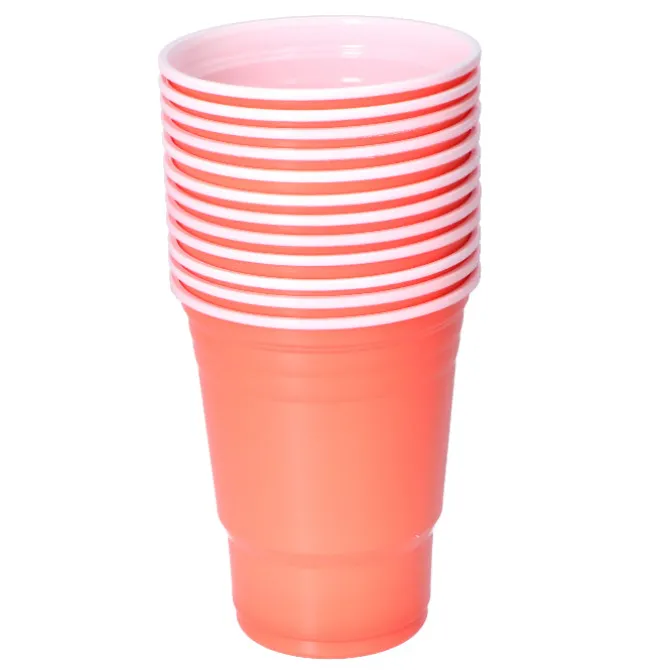 Bekers Beer Pong plastic oranje – 12 stuks (455 ml)