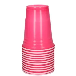 Bekers Beer Pong plastic roze – 12 stuks (455 ml)