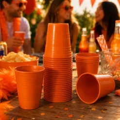 Bekers plastic oranje – 50 stuks (200 ml)