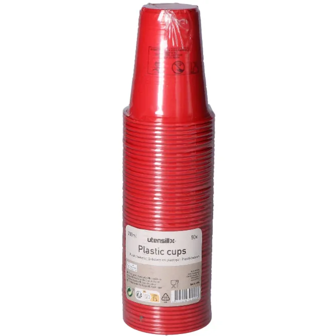 Bekers plastic rood – 50 stuks (200 ml)
