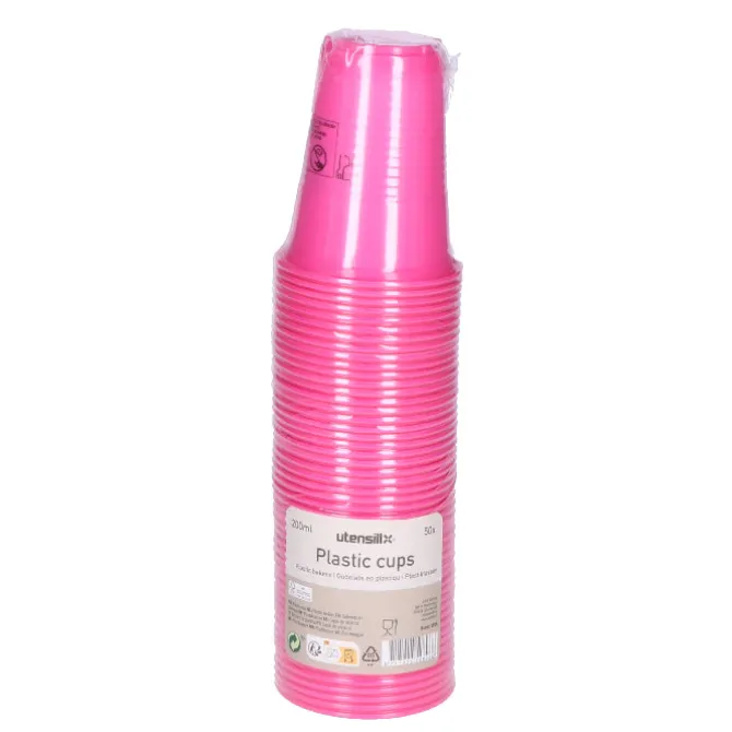 Bekers plastic roze – 50 stuks (200 ml)
