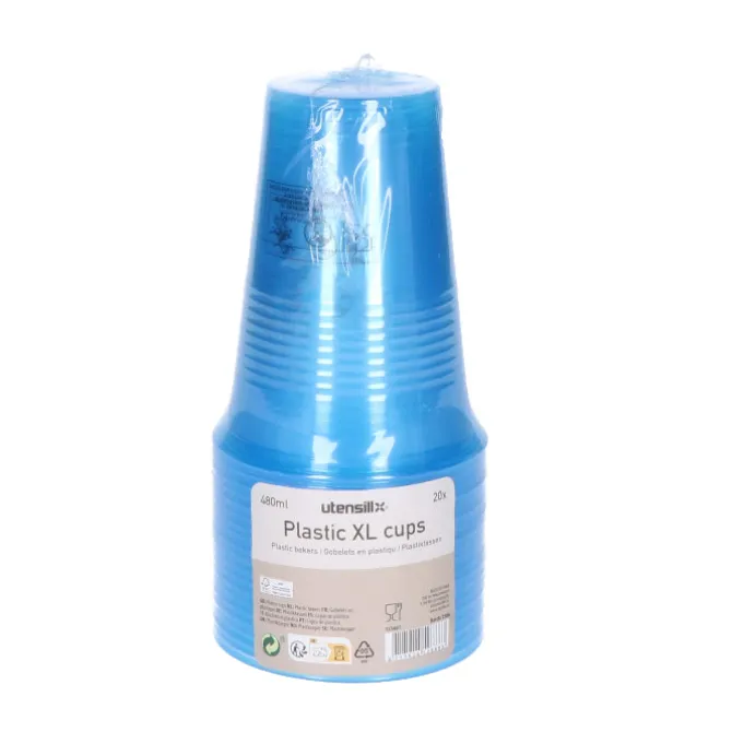 Bekers plastic XL blauw – 20 stuks (480 ml)