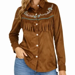 Blouse cowgirl bruin dames maat S/M