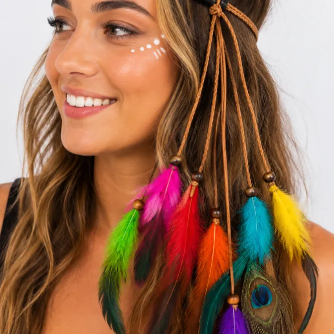 Boho haarband met veren multikleur