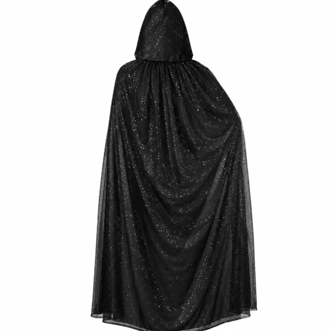 Cape Halloween capuchon pailletten zwart
