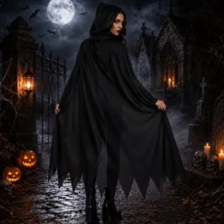 Cape Halloween capuchon zwart