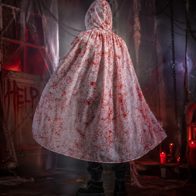 Cape Halloween kant bloederig wit/rood
