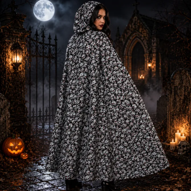 Cape Halloween schedels zwart/wit one size