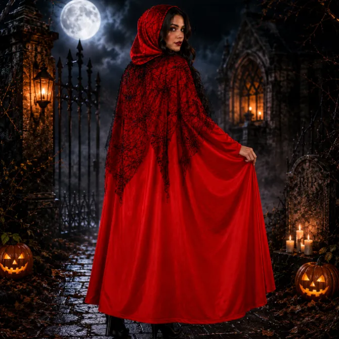 Cape Halloween spinnenweb rood one size