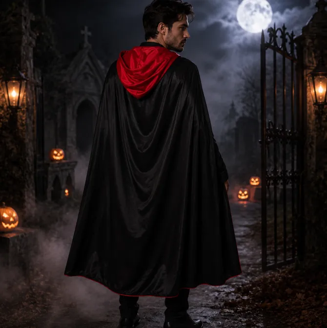 Cape Halloween zwart/rood maat S