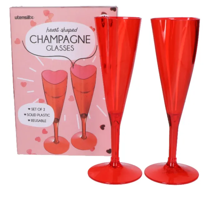 Champagneglazen rood hartjesvorm plastic