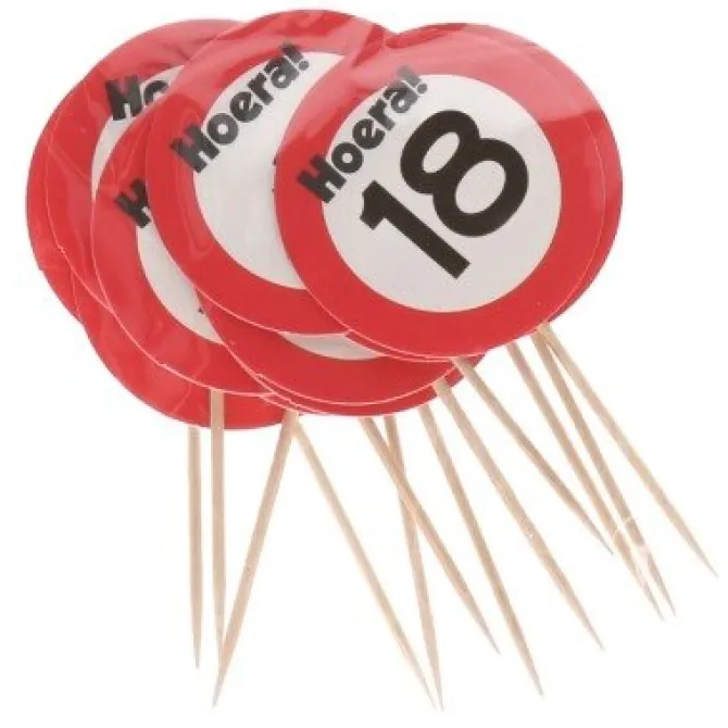 Cocktailprikkers 18 jaar rood/wit 12 stuks