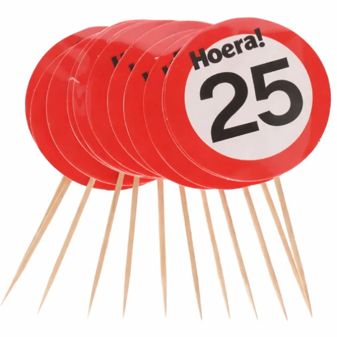 Cocktailprikkers 25 jaar rood/wit 12 stuks