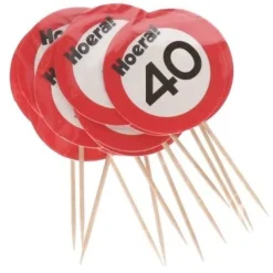 Cocktailprikkers 40 jaar rood/wit 12 stuks