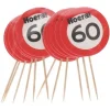 Cocktailprikkers 60 jaar rood/wit 12 stuks