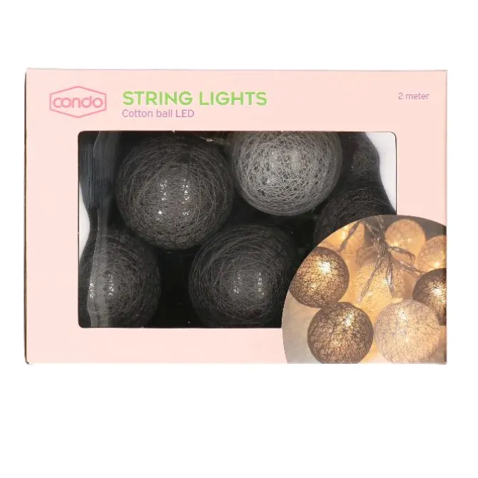Cottonball lichtsnoer wit/bruin 10 ballen 2m