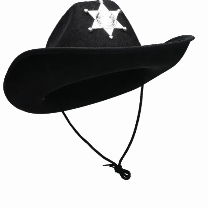 Cowboyhoed zwart met badge