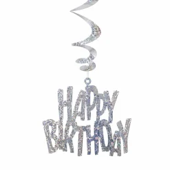 Decoratie happy birthday zilver