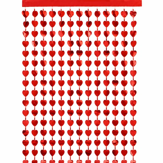 Deurgordijn - hartjes - folie - rood - 100 x 185cm