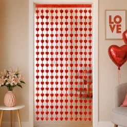 Deurgordijn - hartjes - folie - rood - 100 x 185cm
