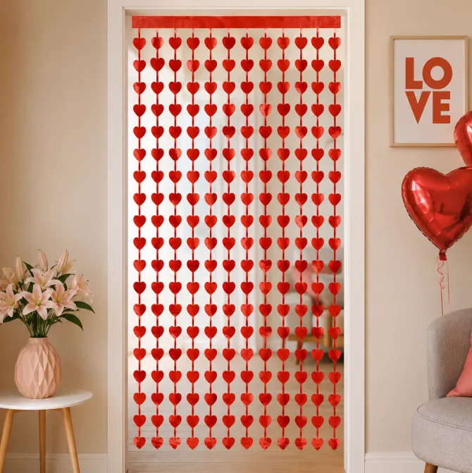 Deurgordijn - hartjes - folie - rood - 100 x 185cm