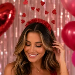 Diadeem hartjes glitter rood