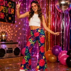 Flared broek hippie peace meerkleurig dames - L/XL